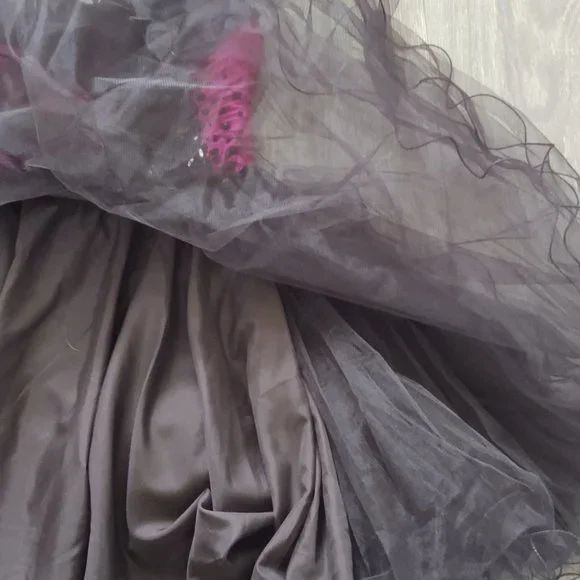 Final Chance Sale Sherri Hill Beaded Strapless Black Fuchia Tulle Dress - Picture 8 of 15